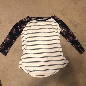 Down to the elbow striped and floral shirt